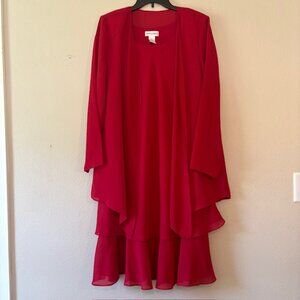 ✨ Draper's & Damon's Red Layered Dress & Jacket Set - XL ✨